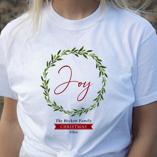 T-shirt Joy Typography Script Christmas Wreath Holiday