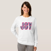 T-shirt JOY Word Art à Fuchsia rose et vert Turquoise (Devant entier)