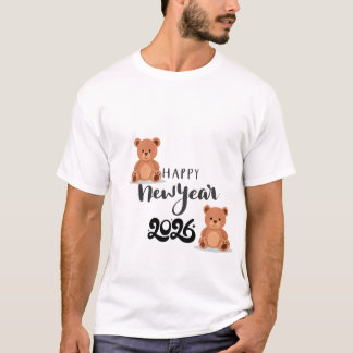 T-shirt Joyeuse Année Illustration de Nounours Mignon | En