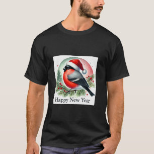 T-shirt Joyeuse chemise de Nouvel An Bullfinch Birdwatcher