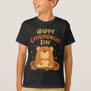 T-shirt Joyeuse fête de la marmotte drôle mignon animal L