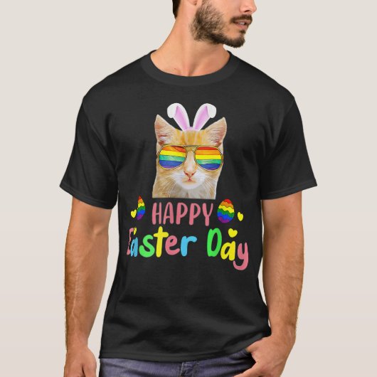 T-shirt Joyeuse fête de Pâques 2022 Chat oeufs LGBT  (Devant)