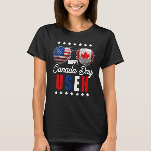 T-shirt Joyeuse fête du Canada avec les lunettes de drapea (Devant)