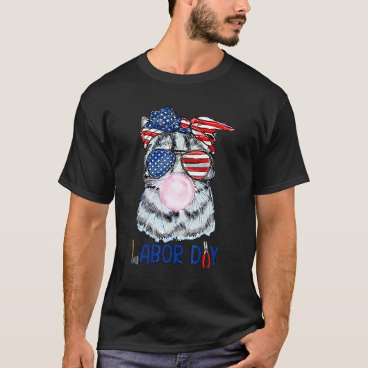 T-shirt Joyeuse fête du Travail Chat Bubble Gum Drapeau A (Devant)