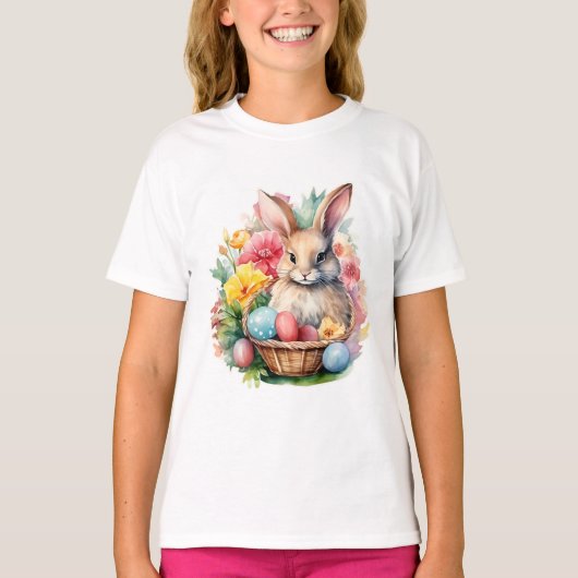 T-shirt Joyeuse peinture d'aquarelle de lapin de Pâques (Devant)
