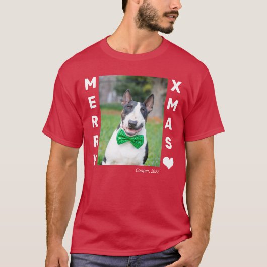 T-shirt Joyeuse photo de chien de Noël (Devant)