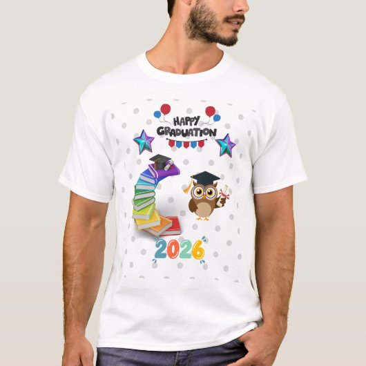 T-shirt Joyeuse remise de diplômes 2026 - Chouette mignonn (Devant)
