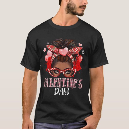 T-shirt Joyeuse Saint-Valentin Chignon Décoiffé Afro-Améri (Devant)