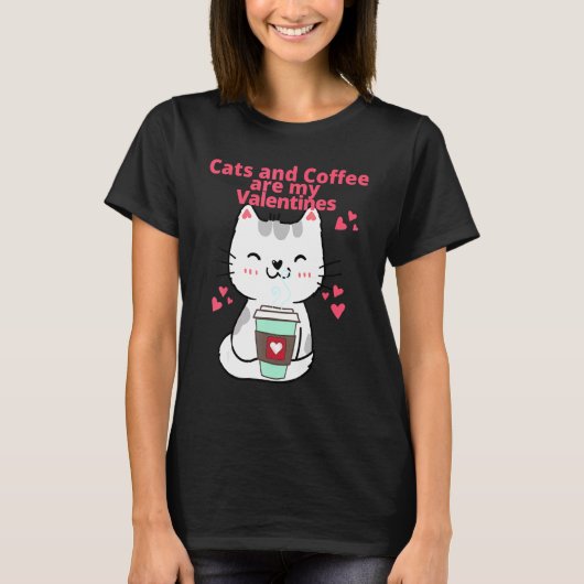 T-shirt Joyeuse Saint Valentin Drôle Café Chat (Devant)