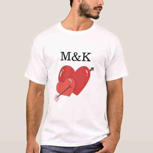 T-shirt Joyeuse Saint-Valentin jolis cœurs monogramme (Devant)