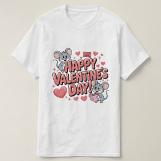 T-shirt joyeuse-saint-valentin-mignons-souris-coeurs-typog