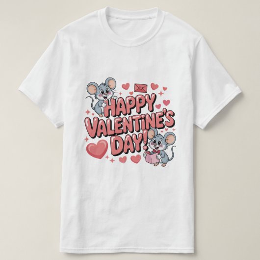 T-shirt joyeuse-saint-valentin-mignons-souris-coeurs-typog (Design devant)