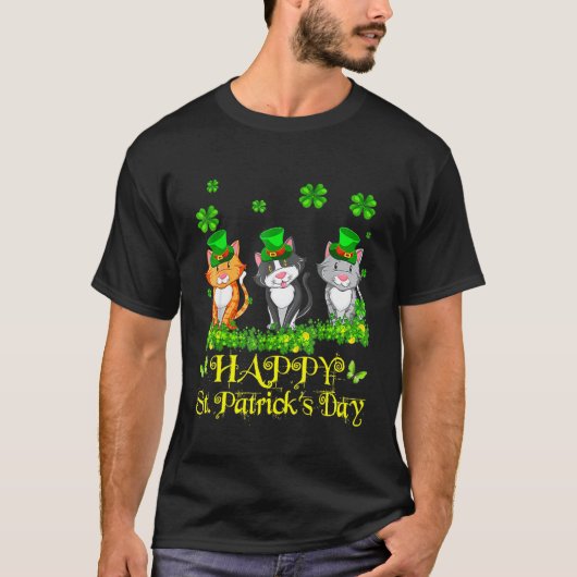 T-shirt Joyeuse St Patrick Fête Trois Chats Mignons Drôle (Devant)