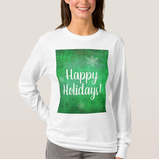 T-shirt Joyeuses fêtes de neige sur vert (Devant)