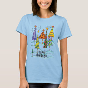 T-shirt Joyeuses Fêtes ! Jolis sapins de Noël avec des éto