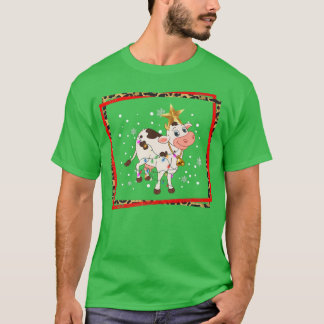 T-shirt Joyeuses fêtes Noël Vache Reindeer Père Noël Vache