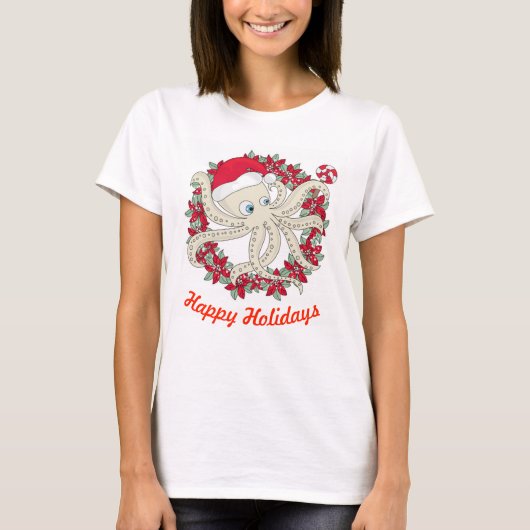 T-shirt Joyeuses Fêtes Pieuvre (Devant)