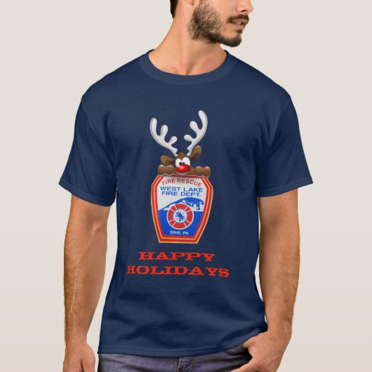 T-shirt Joyeuses fêtes Reindeer West Lake Fire Department (Devant)