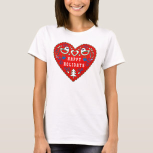 T-shirt Joyeuses fêtes rouges Festive Folk Art Heart