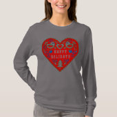 T-shirt Joyeuses fêtes rouges Festive Folk Art Heart (Devant)