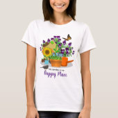 T-shirt Joyeuses Fleurs de Jardin Oiseau et Papillon blanc (Devant)