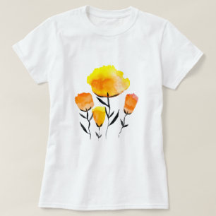 T-shirt Joyeuses fleurs orange et jaune