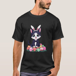 T-shirt Joyeuses Pâques Chat Lapin Oreilles Chasse aux œuf