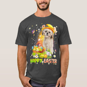 T-shirt Joyeuses Pâques Mignon Lapin Chien Shih Tzu Œufs P