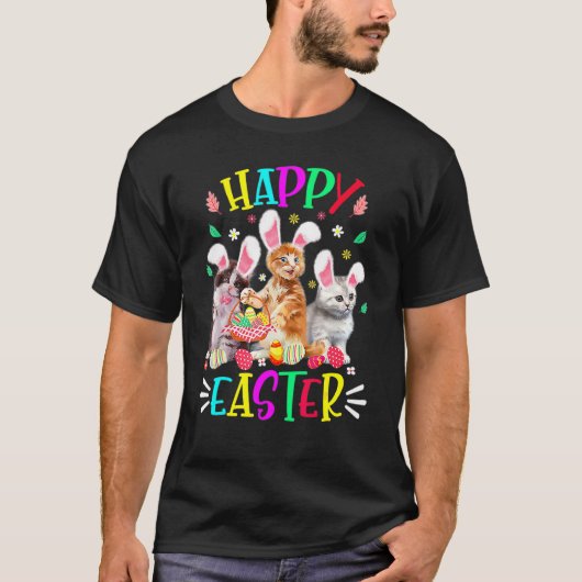T-shirt Joyeuses Pâques Trois Chat Oreilles de Lapin Chat (Devant)
