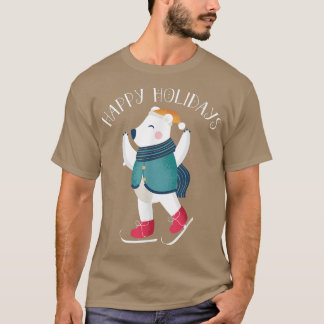 T-shirt Joyeuses vacances Ours polaire Patinage sur glace 