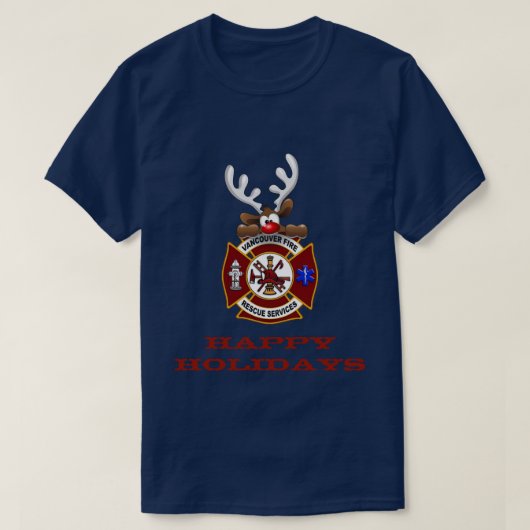 T-shirt Joyeuses vacances Reindeer Vancouver Fire Secourt (Design devant)