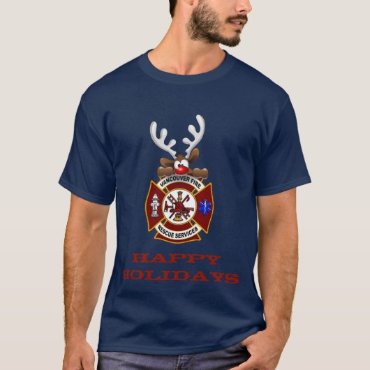 T-shirt Joyeuses vacances Reindeer Vancouver Fire Secourt (Devant)