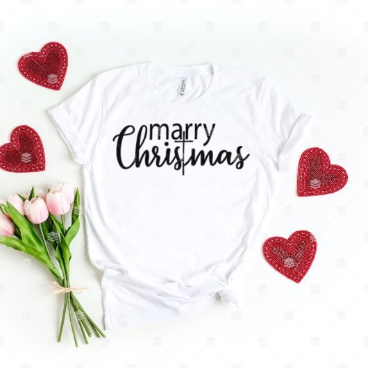 T-shirt Joyeuses vibes de Noël Mama croix chrétienne Femme