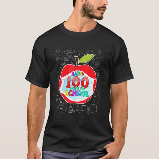 T-shirt Joyeux 100 Jours De L'École Masque Visage Enseigna (Devant)