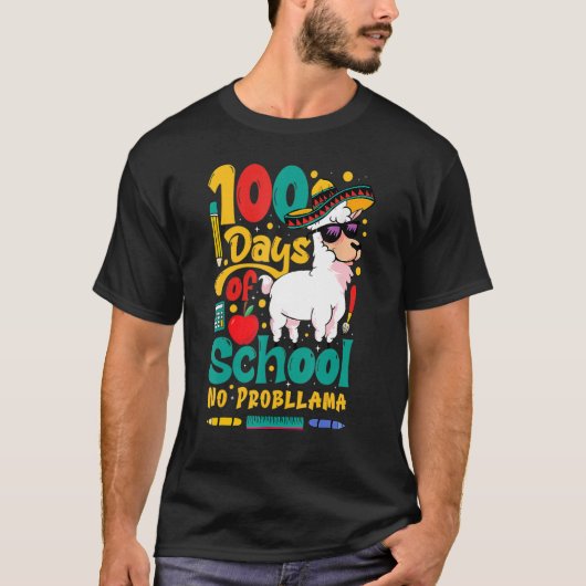 T-shirt Joyeux 100 Jours D'École Pas De Problème Llama 100 (Devant)