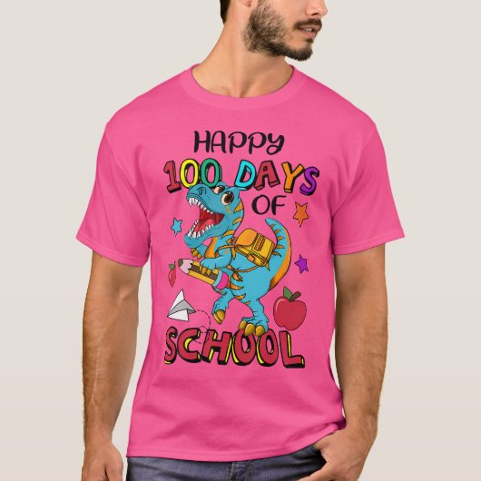 T-shirt Joyeux 100E Jour De Dinosaure Scolaire 100 Jours K (Devant)