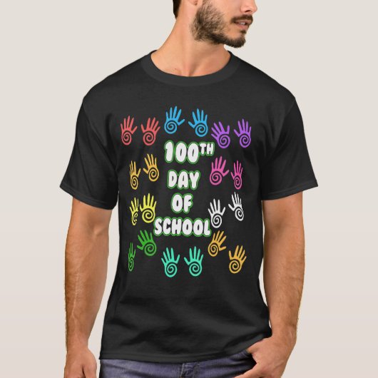 T-shirt Joyeux 100e Jour De L'École Mains Enseignant Étudi (Devant)