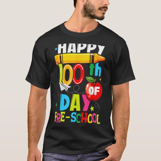 T-shirt Joyeux 100e jour d'enseignement préscolaire École (Devant)