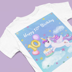 T-Shirt Joyeux 10e anniversaire licorne avec gâteau d'anni