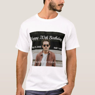 T-shirt Joyeux 20e anniversaire simple photo ajouter nom d