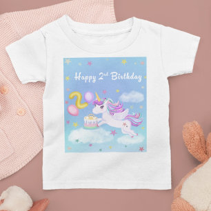 T-Shirt Joyeux 2e Anniversaire Licorne avec Gâteau d'Anniv