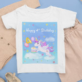 T-Shirt Joyeux 4 Anniversaire Unicorne avec gâteau d'anniv
