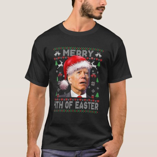 T-shirt Joyeux 4 E De Pâques Père Noël Joe Biden Mauvais N (Devant)