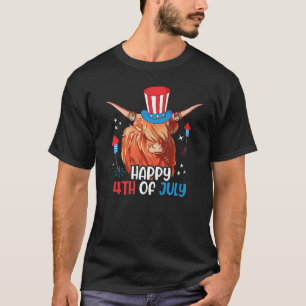 T-shirt Joyeux 4 juillet 2022 Highland Cow Patriotique Usa