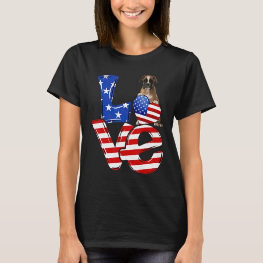 T-shirt Joyeux 4 juillet American Love Brown Boxer Chien (Devant)