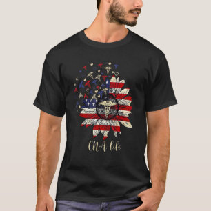 T-shirt Joyeux 4 Juillet Cna Life Nurse Crew Sunflower Ame