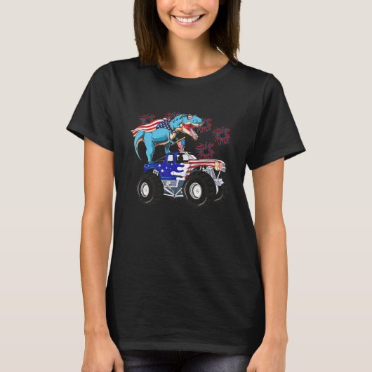 T-shirt Joyeux 4 juillet Dinosaur Monster Truck Rex Boy M (Devant)