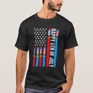 T-shirt Joyeux 4 juillet Drapeau américain feux d'artifice