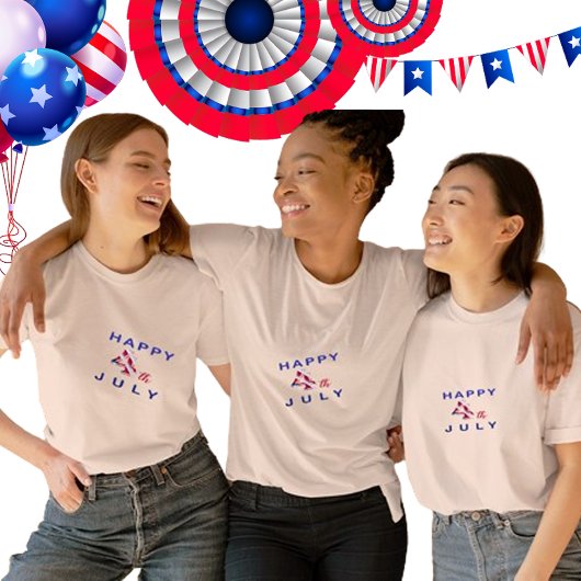 T-shirt Joyeux 4 Juillet Filles Bleues Et Rouges