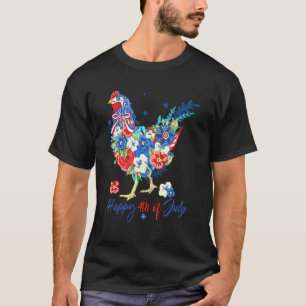 T-shirt Joyeux 4 juillet Fleurs de poulet florales Patriot